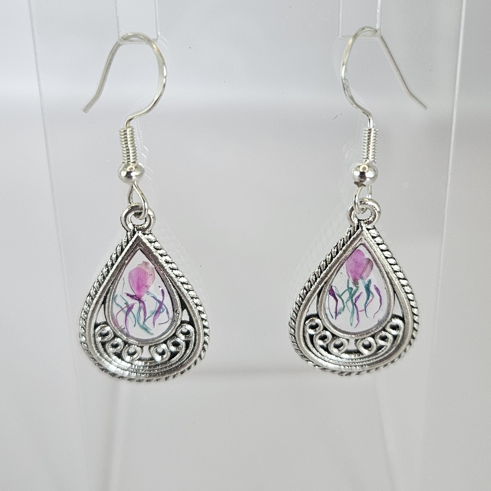 Purple Floral With Filigree Earrings